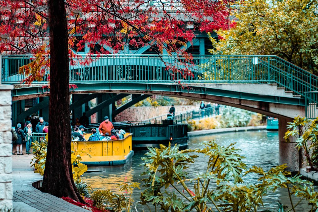 Bright Fall Foliage on the San Antonio Riverwalk in Texas