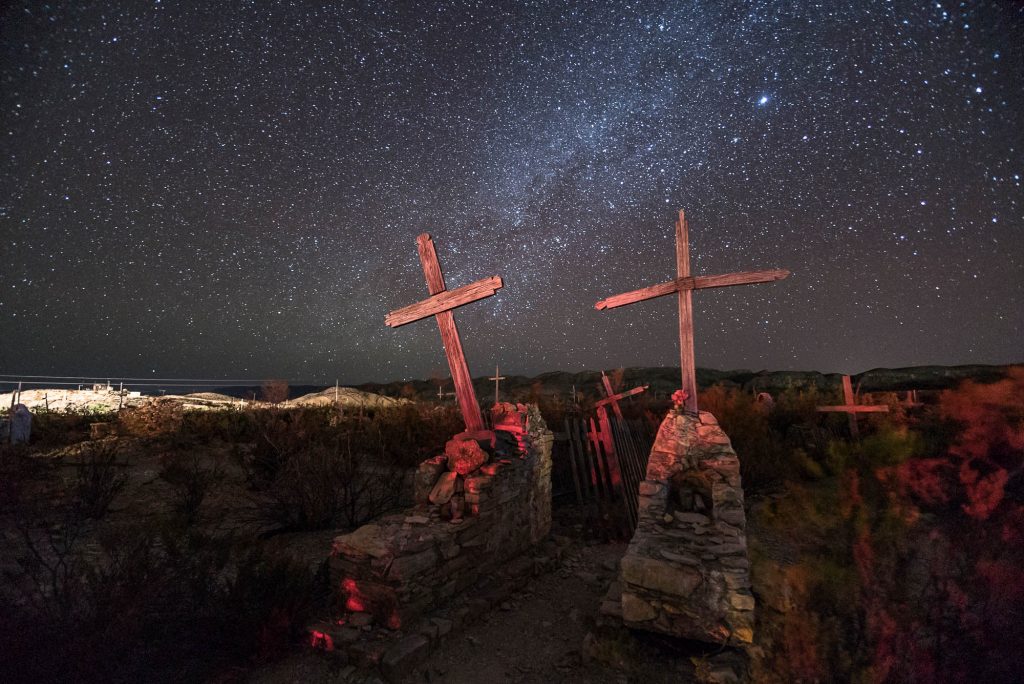 Stars over the Terlingua Ghost Town Cemetery near Big Bend National Park