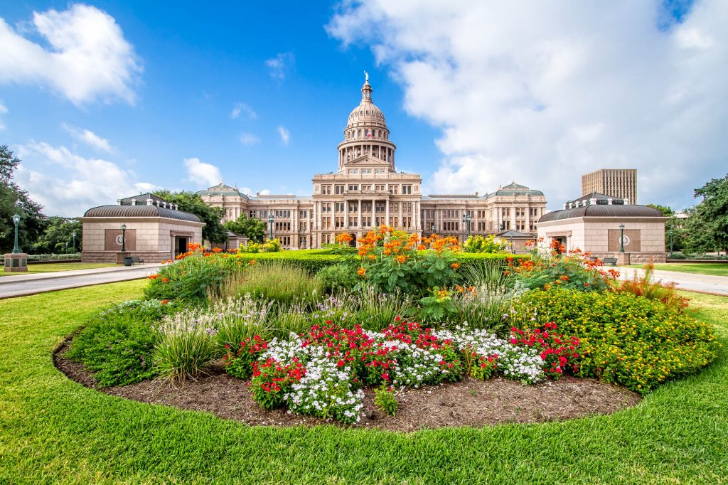 The Texas State Capitol contains the offices and chambers of the Texas Legislature and the Office of the Governor